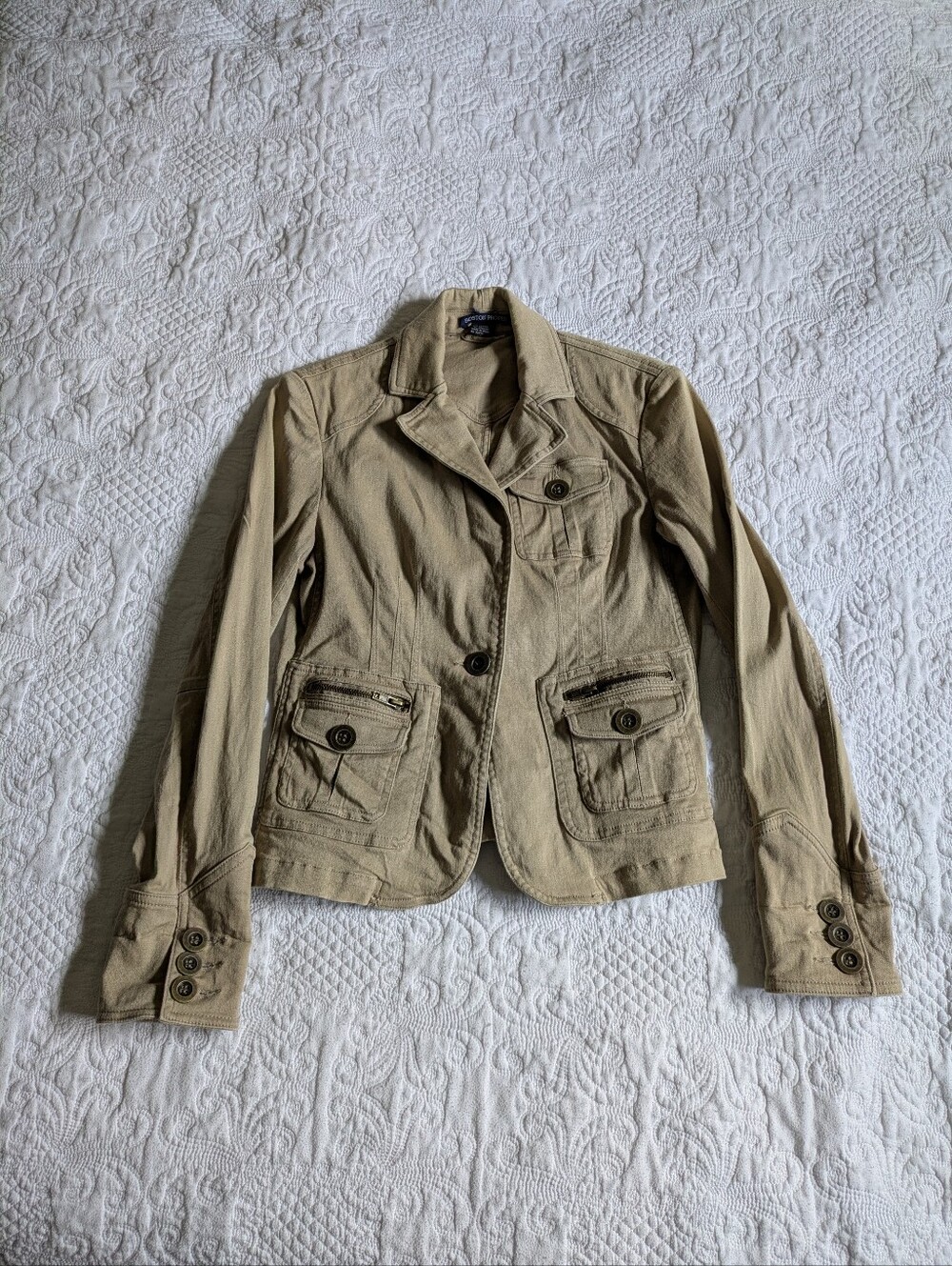 Boston Proper Tan Utility Jacket with Button Flap Pockets